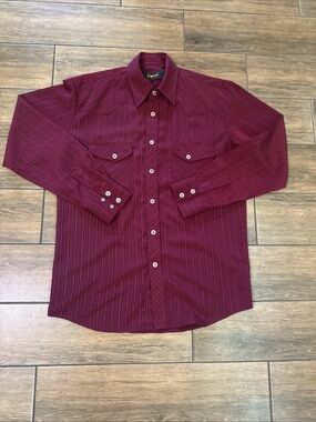 Liquid Striped Burgundy Jeweled Pearl Snap Men's M Silk Blend Shiny Shirt